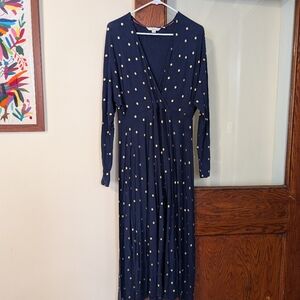 Boden Navy Blue Gold Foil Dot Dolman Sleeve Midi Dress